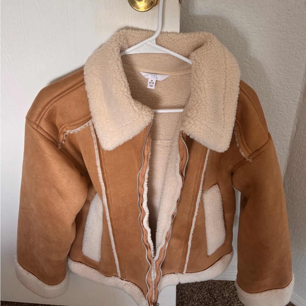 Time and Tru Tan Kids Puffer Jacket with Cream Details